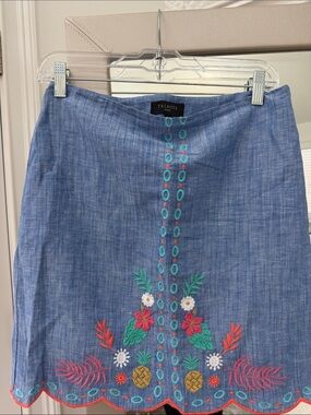 NWOT Talbots Linen skirt floral stitched Design 2P Beautiful Design 🌼🌺🍍